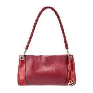 Brighton Charlotte Shoulder Bag Red Leather Braided Strap Heart Charm Classic